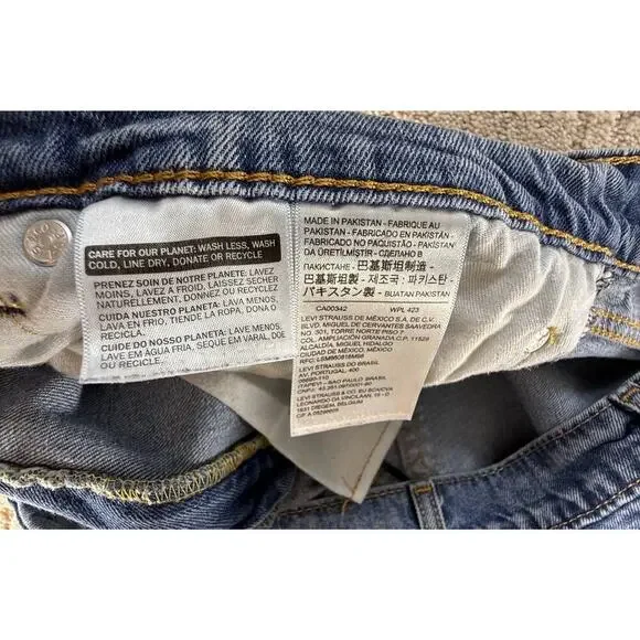 Levis 505 Mens 40x32 Medium Wash Distressed Straight Jeans - Picture 4 of 6